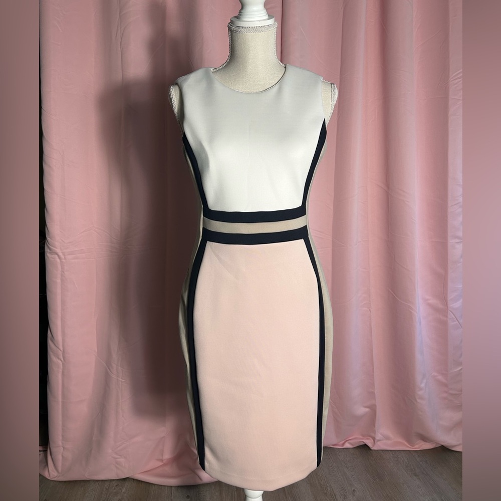 Calvin Klein office dress: white pink and nude